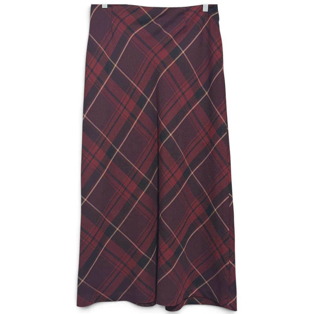 Vintage Liz Baker Plaid Maxi Skirt Burgundy Red Tartan Size 16 Dark Academia